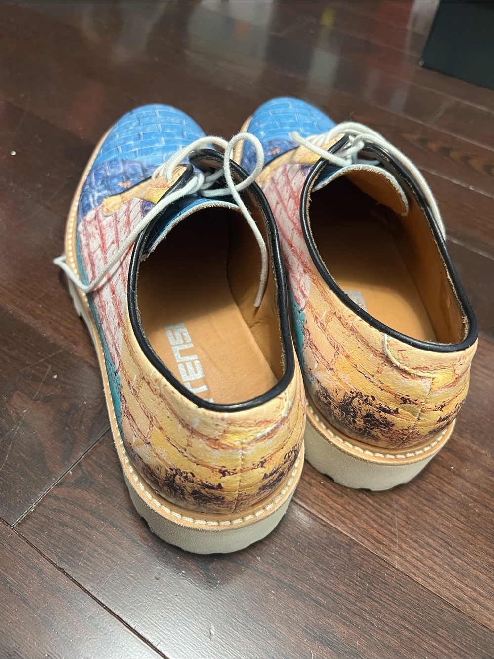 Men's Multicolor Patterned Leather Derby Shoes in Blue, Tan & Red - Picture 2 of 6